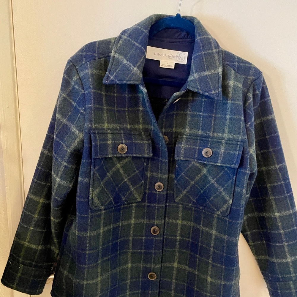 Treasure & Bond - Blue and Green Plaid Oversized Shirt Jacket - Medium